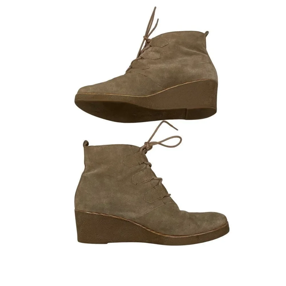 Lucky Brand Jaemma‎ Tan Suede Leather Wedge Ankle Boots Size 8